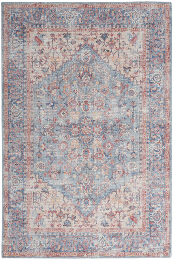 Homeroots 6' X 9' Blue And Orange Medallion Distressed Washable Area Rug  Polyester 505600