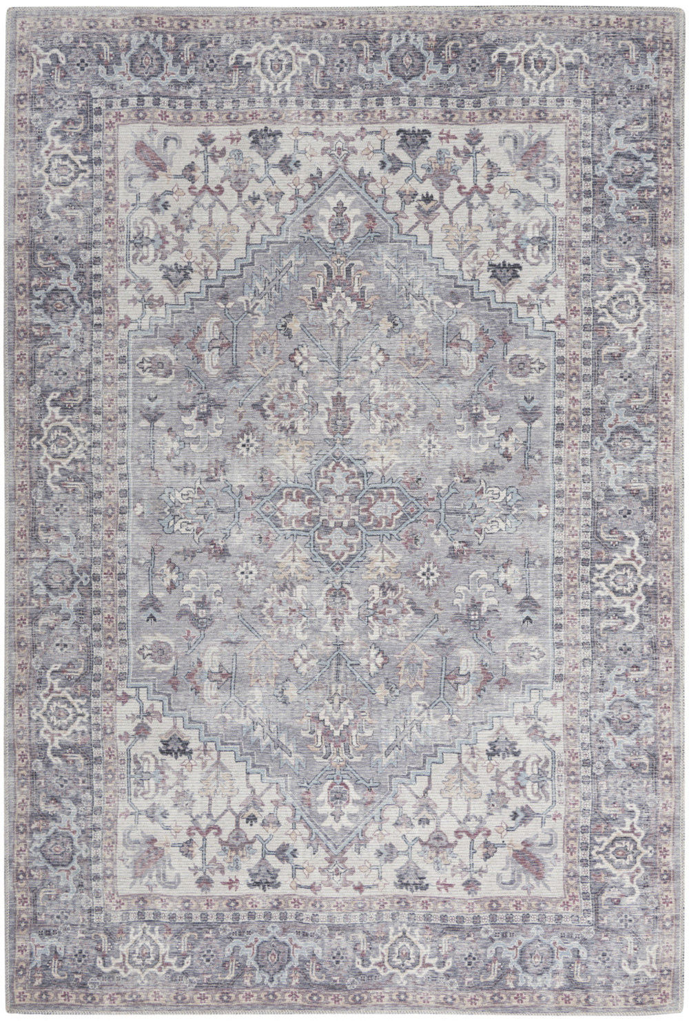 Homeroots 6' X 9' Grey Medallion Distressed Washable Area Rug  Polyester 505601