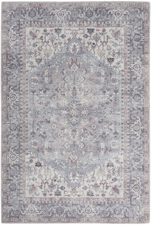 Homeroots 6' X 9' Grey Medallion Distressed Washable Area Rug  Polyester 505601