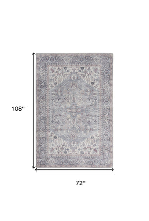 Homeroots 6' X 9' Grey Medallion Distressed Washable Area Rug  Polyester 505601