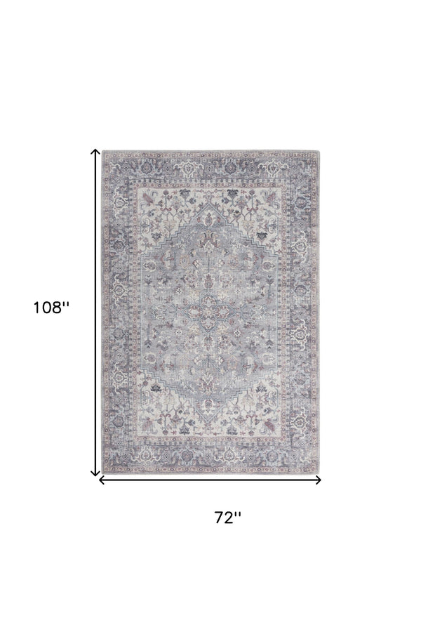 Homeroots 6' X 9' Grey Medallion Distressed Washable Area Rug  Polyester 505601