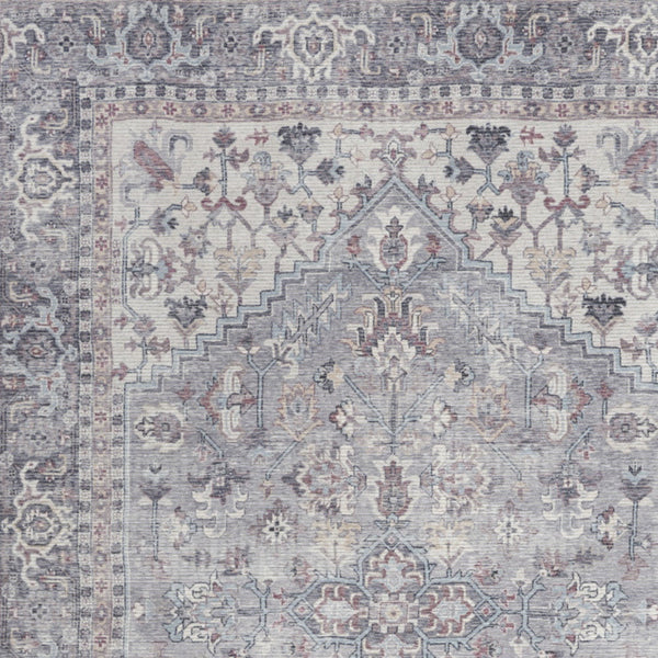 Homeroots 6' X 9' Grey Medallion Distressed Washable Area Rug  Polyester 505601