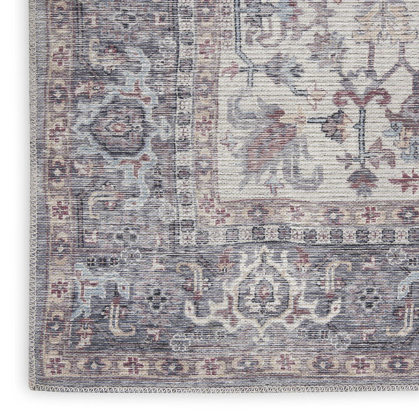 HomeRoots 5' Elegant Grey Oriental Area Rug - Distressed Vintage Style, Soft Chenille, Machine-Washable Design 6' X 9' 505601