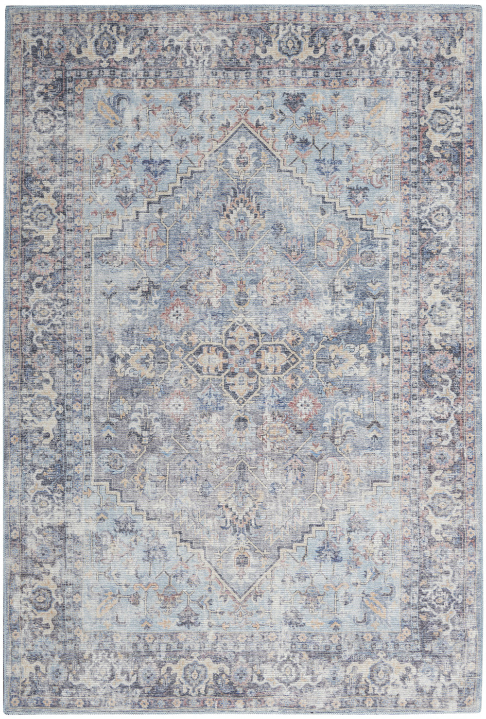 Homeroots 6' X 9' Light Grey And Blue Medallion Distressed Washable Area Rug  Polyester 505602