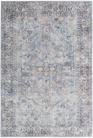 Homeroots 6' X 9' Light Grey And Blue Medallion Distressed Washable Area Rug  Polyester 505602