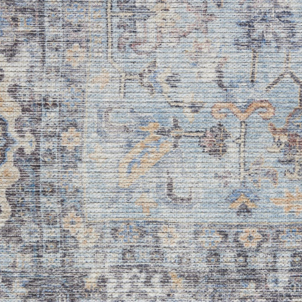 HomeRoots 5' Light Grey and Blue Oriental Rug - Distressed Washable Flatweave for Modern Living Spaces 6' X 9' 505602