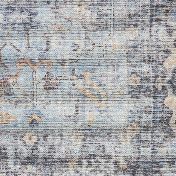 HomeRoots 5' Light Grey and Blue Oriental Rug - Distressed Washable Flatweave for Modern Living Spaces 6' X 9' 505602