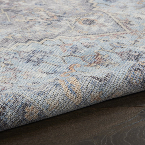 HomeRoots 5' Light Grey and Blue Oriental Rug - Distressed Washable Flatweave for Modern Living Spaces 6' X 9' 505602