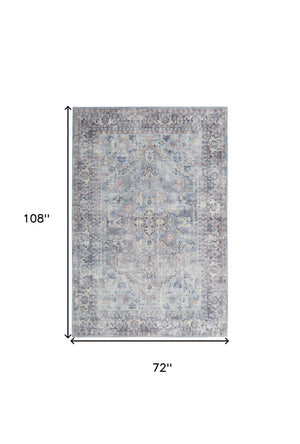 Homeroots 6' X 9' Light Grey And Blue Medallion Distressed Washable Area Rug  Polyester 505602