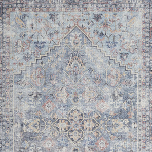 Homeroots 6' X 9' Light Grey And Blue Medallion Distressed Washable Area Rug  Polyester 505602