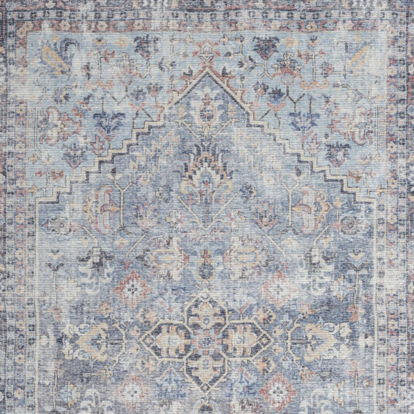 Homeroots 6' X 9' Light Grey And Blue Medallion Distressed Washable Area Rug  Polyester 505602