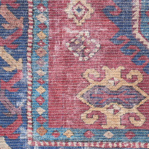 HomeRoots 5' Southwestern Area Rug with Distressed Medallion Design in Rich Red and Navy for Boho Charm 6' X 9' 505603