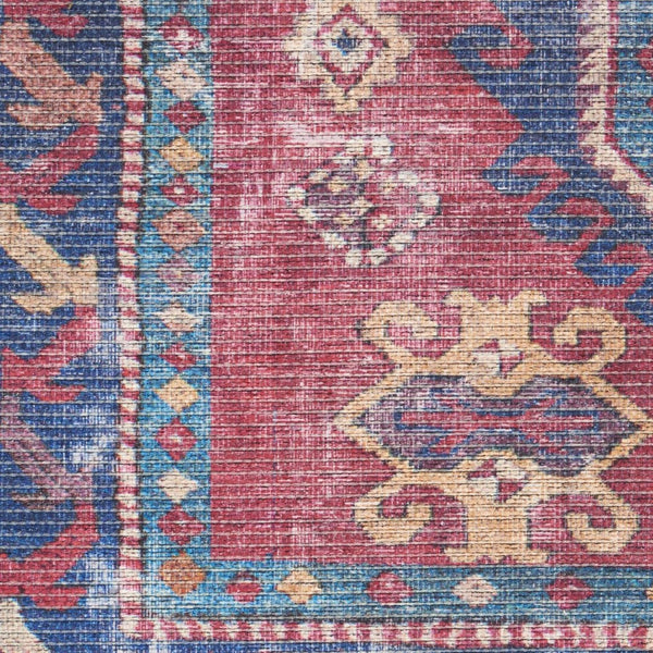 HomeRoots 5' Southwestern Area Rug with Distressed Medallion Design in Rich Red and Navy for Boho Charm 6' X 9' 505603