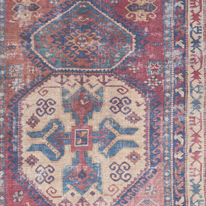 Homeroots 6' X 9' Red And Navy Medallion Distressed Washable Area Rug  Polyester 505603