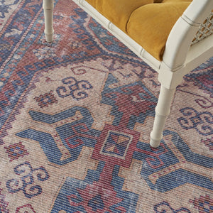 HomeRoots 5' Southwestern Area Rug with Distressed Medallion Design in Rich Red and Navy for Boho Charm 6' X 9' 505603