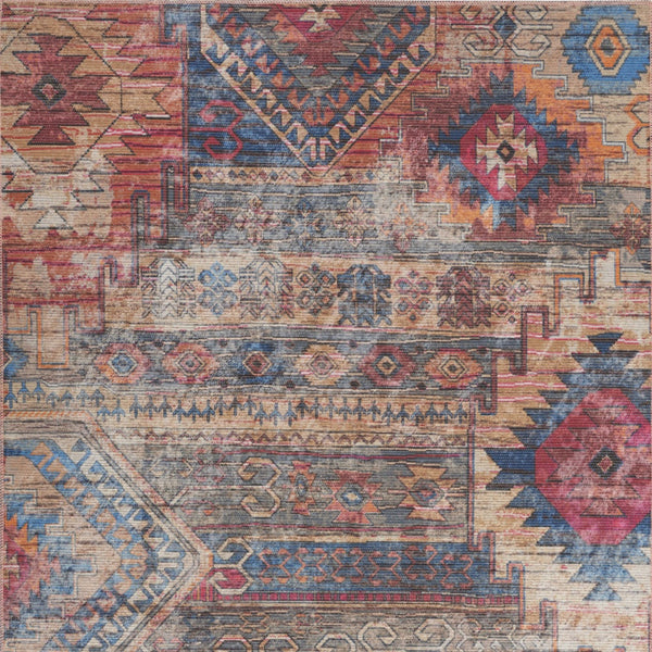 Homeroots 6' X 9' Multicolor Southwestern Distressed Washable Area Rug  Polyester 505604
