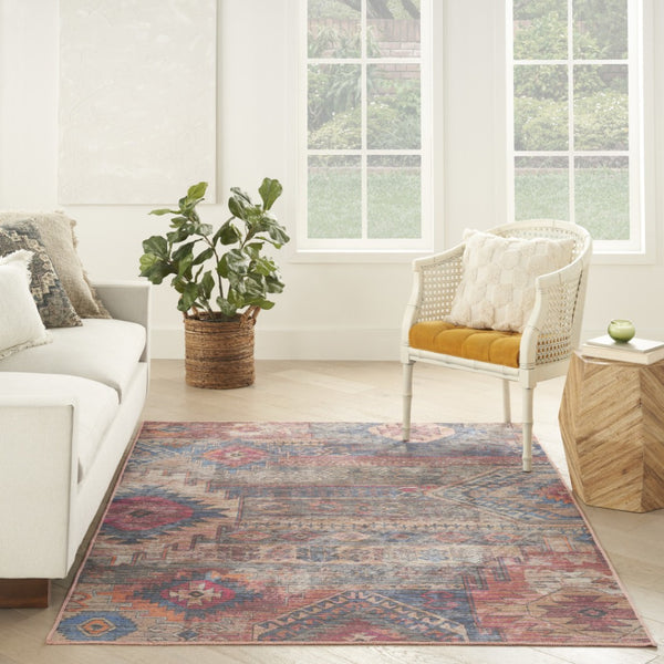 HomeRoots 5' Vibrant Southwestern-Inspired Area Rug with Distressed Finish for Boho-Contemporary Spaces 6' X 9' 505604