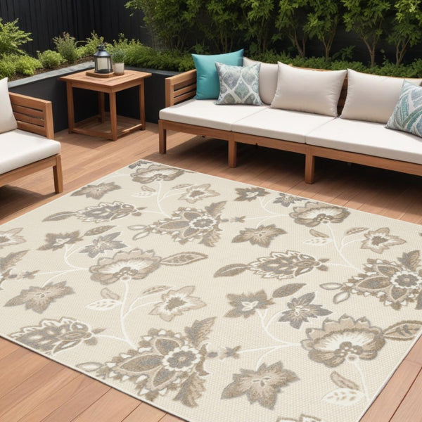 HomeRoots 7' Beige Floral Area Rug - Durable, Non-Skid Indoor/Outdoor Design for Timeless Elegance and Style 7' X 10' 505608