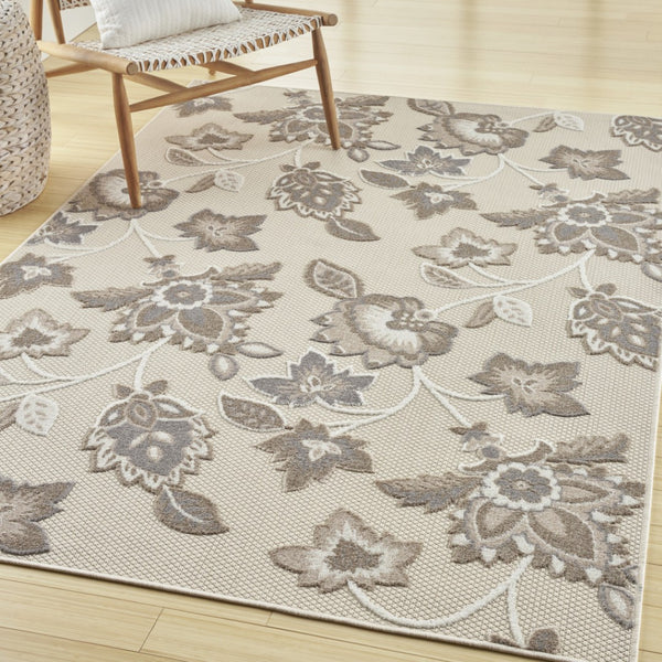 HomeRoots 7' Beige Floral Area Rug - Durable, Non-Skid Indoor/Outdoor Design for Timeless Elegance and Style 7' X 10' 505608