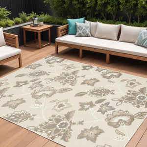 Homeroots 8' X 11' Beige Floral Non Skid Indoor Outdoor Area Rug  Polypropylene 505609