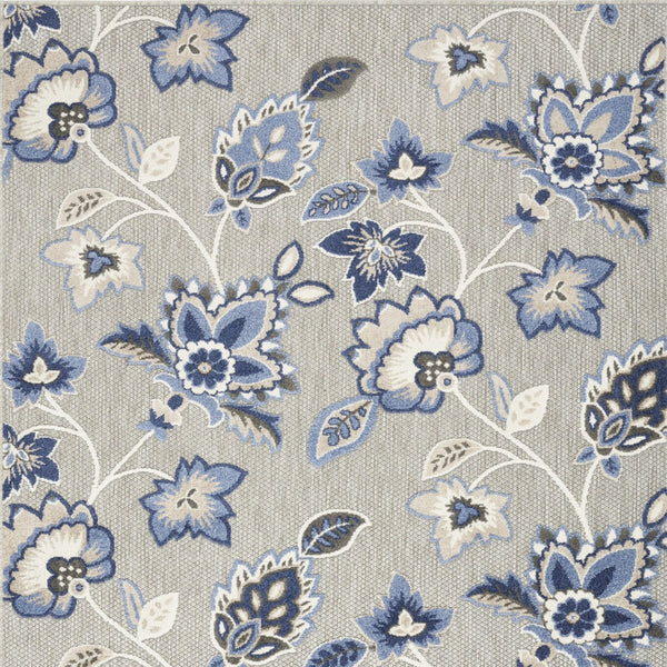 Homeroots 7' X 10' Blue And Grey Floral Stain Resistant Non Skid Area Rug  Polypropylene 505611