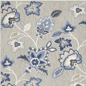 Homeroots 7' X 10' Blue And Grey Floral Stain Resistant Non Skid Area Rug  Polypropylene 505611