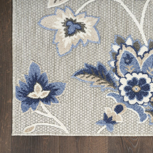 Homeroots 7' X 10' Blue And Grey Floral Stain Resistant Non Skid Area Rug  Polypropylene 505611