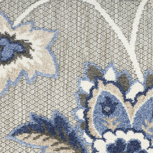 HomeRoots 8' Blue and Gray Floral Indoor/Outdoor Area Rug - Durable, Stain-Resistant, Perfect for High-Traffic Spaces 505614