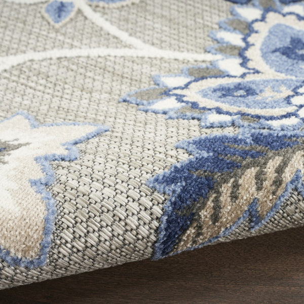 HomeRoots 8' Blue and Gray Floral Indoor/Outdoor Area Rug - Durable, Stain-Resistant, Perfect for High-Traffic Spaces 505614
