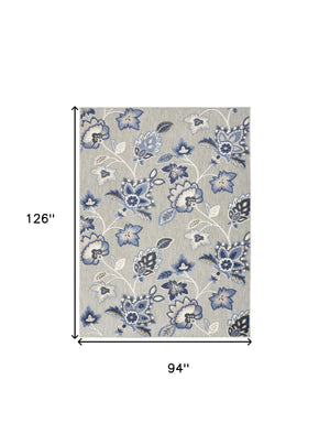 Homeroots 8' X 11' Blue And Gray Floral Non Skid Indoor Outdoor Area Rug  Polypropylene 505614
