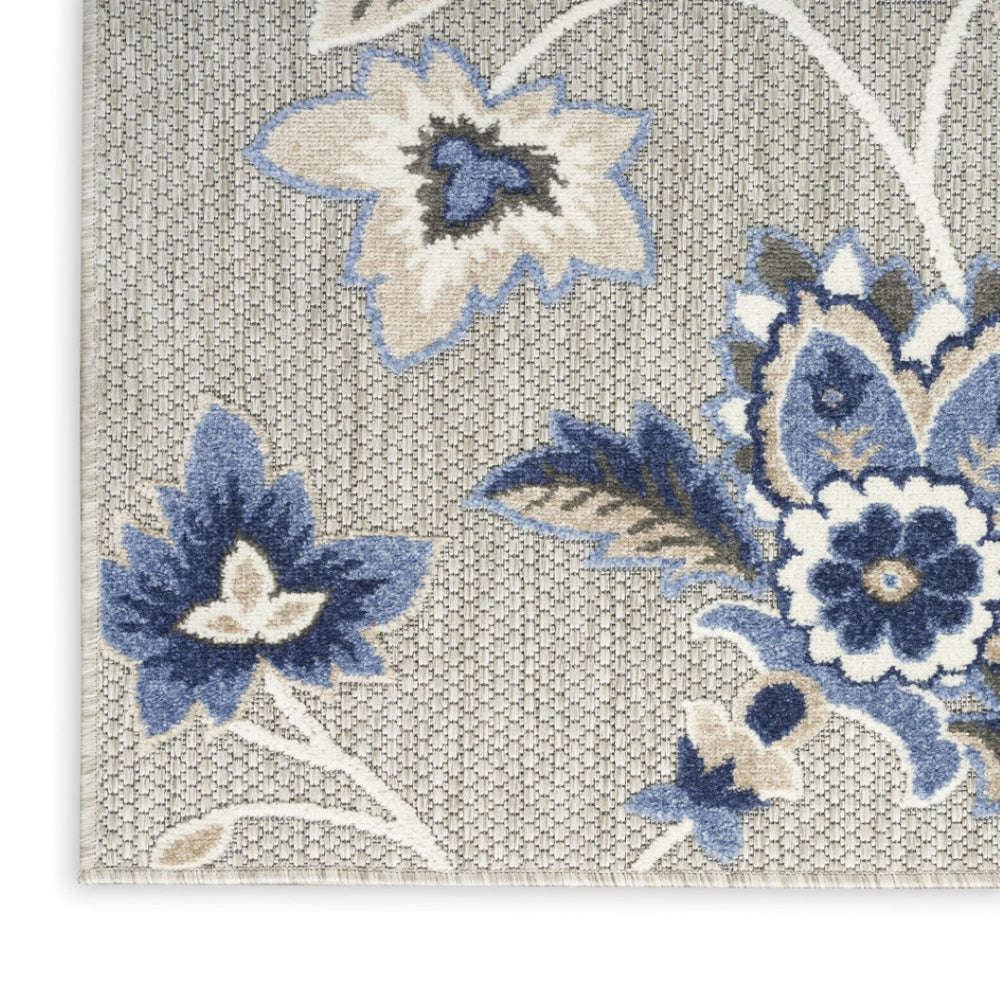 HomeRoots 8' Blue and Gray Floral Indoor/Outdoor Area Rug - Durable, Stain-Resistant, Perfect for High-Traffic Spaces 505614