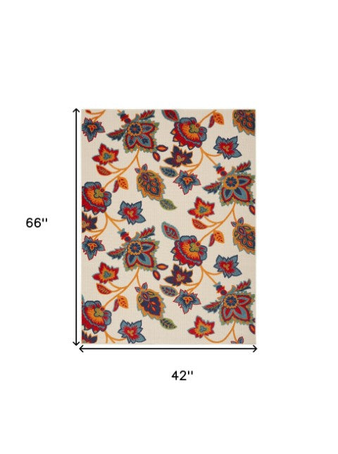 Homeroots 4' Gray Blue & Orange Floral Non-skid Area Rug - Durable Indoor/Outdoor Design For High Traffic Areas 4' X 6' Polypropylene 505617