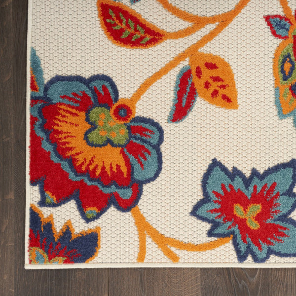 HomeRoots 5' Non Skid Indoor Outdoor Area Rug in Gray Blue Orange Floral Design for Versatile Home Style 5' X 8' 505618