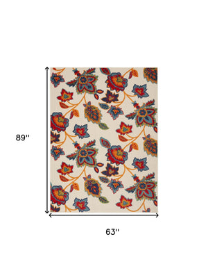 Homeroots 5' X 8' Gray Blue And Orange Floral Non Skid Indoor Outdoor Area Rug  Polypropylene 505618