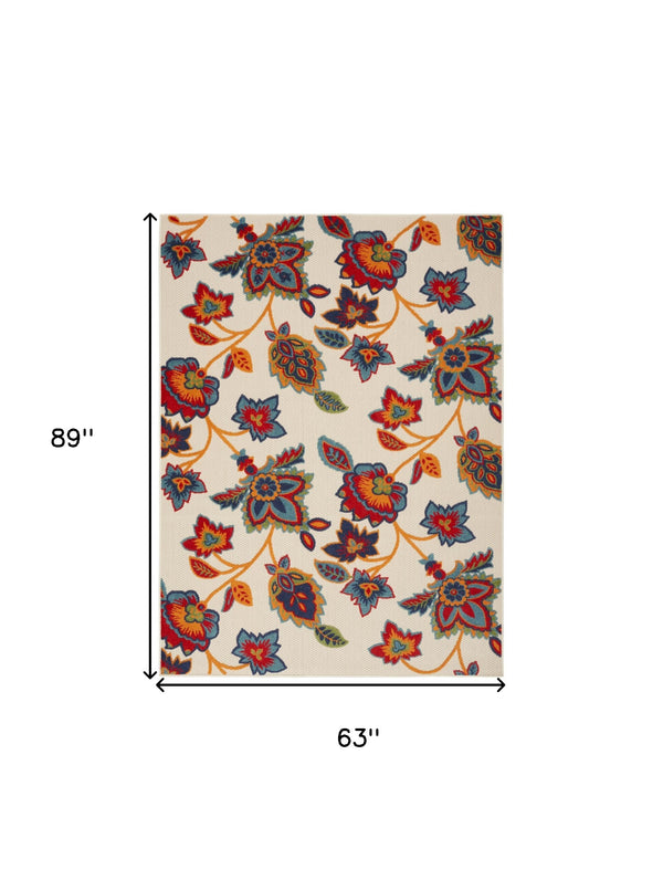 Homeroots 5' X 8' Gray Blue And Orange Floral Non Skid Indoor Outdoor Area Rug  Polypropylene 505618