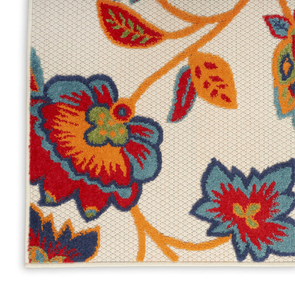 HomeRoots 5' Non Skid Indoor Outdoor Area Rug in Gray Blue Orange Floral Design for Versatile Home Style 5' X 8' 505618