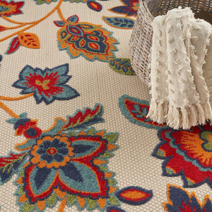 HomeRoots 5' Non Skid Indoor Outdoor Area Rug in Gray Blue Orange Floral Design for Versatile Home Style 5' X 8' 505618