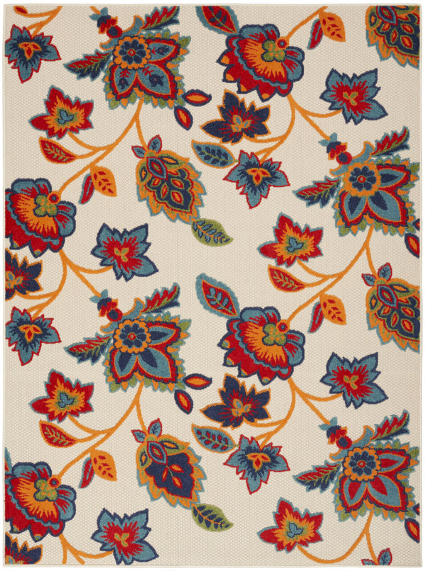 Homeroots 8' X 11' Gray Blue And Orange Floral Non Skid Indoor Outdoor Area Rug  Polypropylene 505619