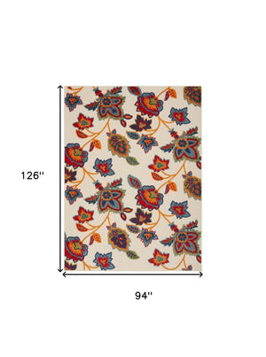 Homeroots 8' X 11' Gray Blue And Orange Floral Non Skid Indoor Outdoor Area Rug  Polypropylene 505619