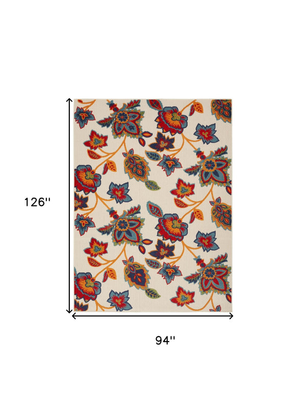 Homeroots 8' X 11' Gray Blue And Orange Floral Non Skid Indoor Outdoor Area Rug  Polypropylene 505619