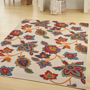 HomeRoots 5' Non Skid Indoor Outdoor Area Rug in Gray Blue Orange Floral Design for Versatile Home Style 8' X 11' 505619