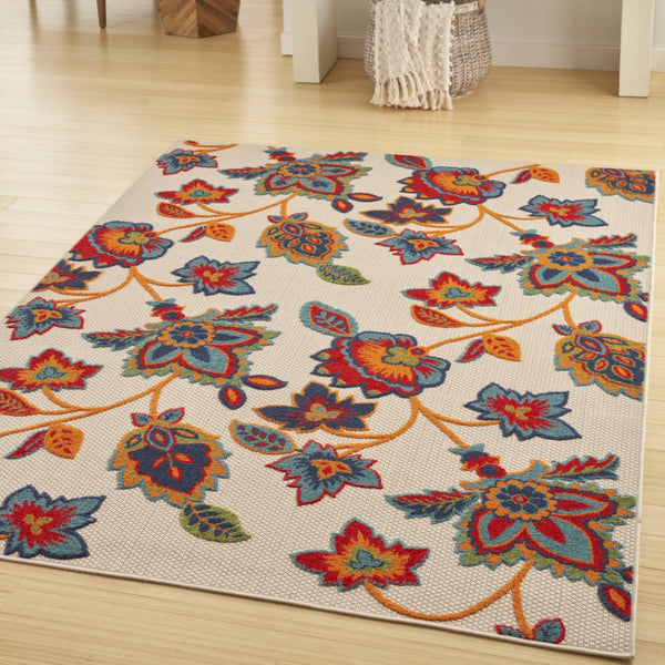 HomeRoots 5' Non Skid Indoor Outdoor Area Rug in Gray Blue Orange Floral Design for Versatile Home Style 8' X 11' 505619