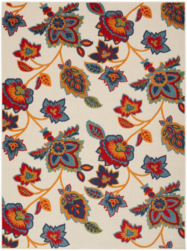 HomeRoots 5' Non Skid Indoor Outdoor Area Rug in Gray Blue Orange Floral Design for Versatile Home Style 8' X 11' 505619