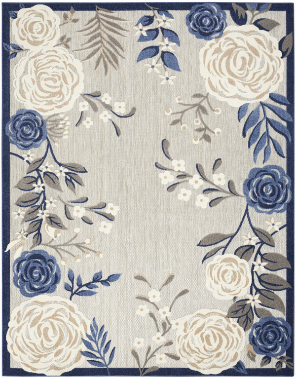 Homeroots 7' X 10' Blue And Grey Floral Stain Resistant Non Skid Area Rug  Polypropylene 505621