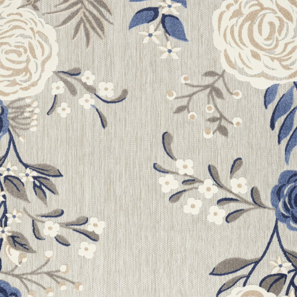 Homeroots 7' X 10' Blue And Grey Floral Stain Resistant Non Skid Area Rug  Polypropylene 505621