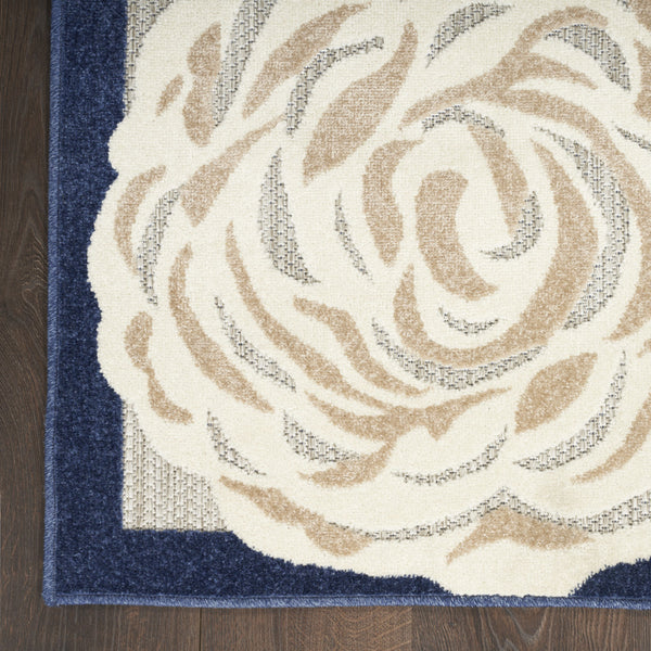 Homeroots 7' X 10' Blue And Grey Floral Stain Resistant Non Skid Area Rug  Polypropylene 505621