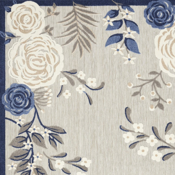 HomeRoots 9' Blue and Grey Floral Area Rug – Stain Resistant, Non-Skid Backing for Durable Everyday Living 5' X 8' 505623
