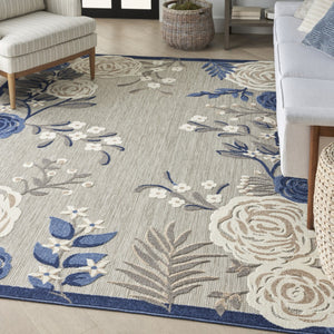 HomeRoots 9' Blue and Grey Floral Area Rug – Stain Resistant, Non-Skid Backing for Durable Everyday Living 5' X 8' 505623