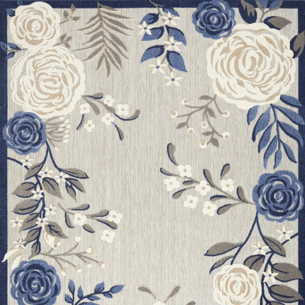 HomeRoots 8' Blue and Gray Floral Non-Skid Area Rug - Durable, Stylish, Indoor/Outdoor Solution for Homes 8' X 11' Rectangle 505624