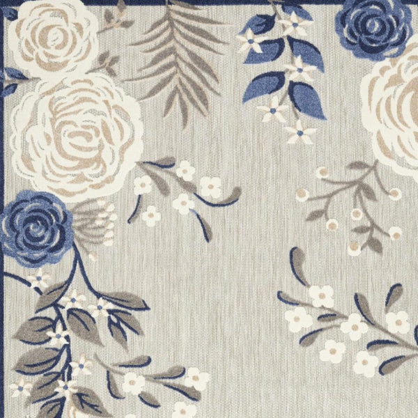 HomeRoots 8' Blue and Gray Floral Non-Skid Area Rug - Durable, Stylish, Indoor/Outdoor Solution for Homes 8' X 11' Rectangle 505624
